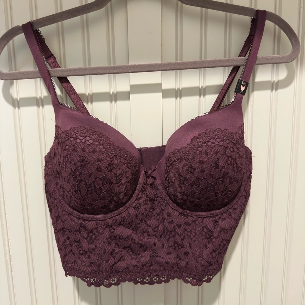 Victoria’s Secret Purple Lined Dem Longline Bustier Corset Bra 36D ✨*Brand New!